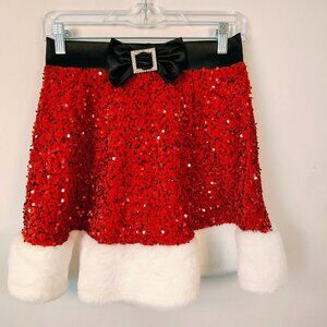 Holly & Cupid Women's Junior 13 Mrs. Claus Sequin Faux Fur Skirt NWOT